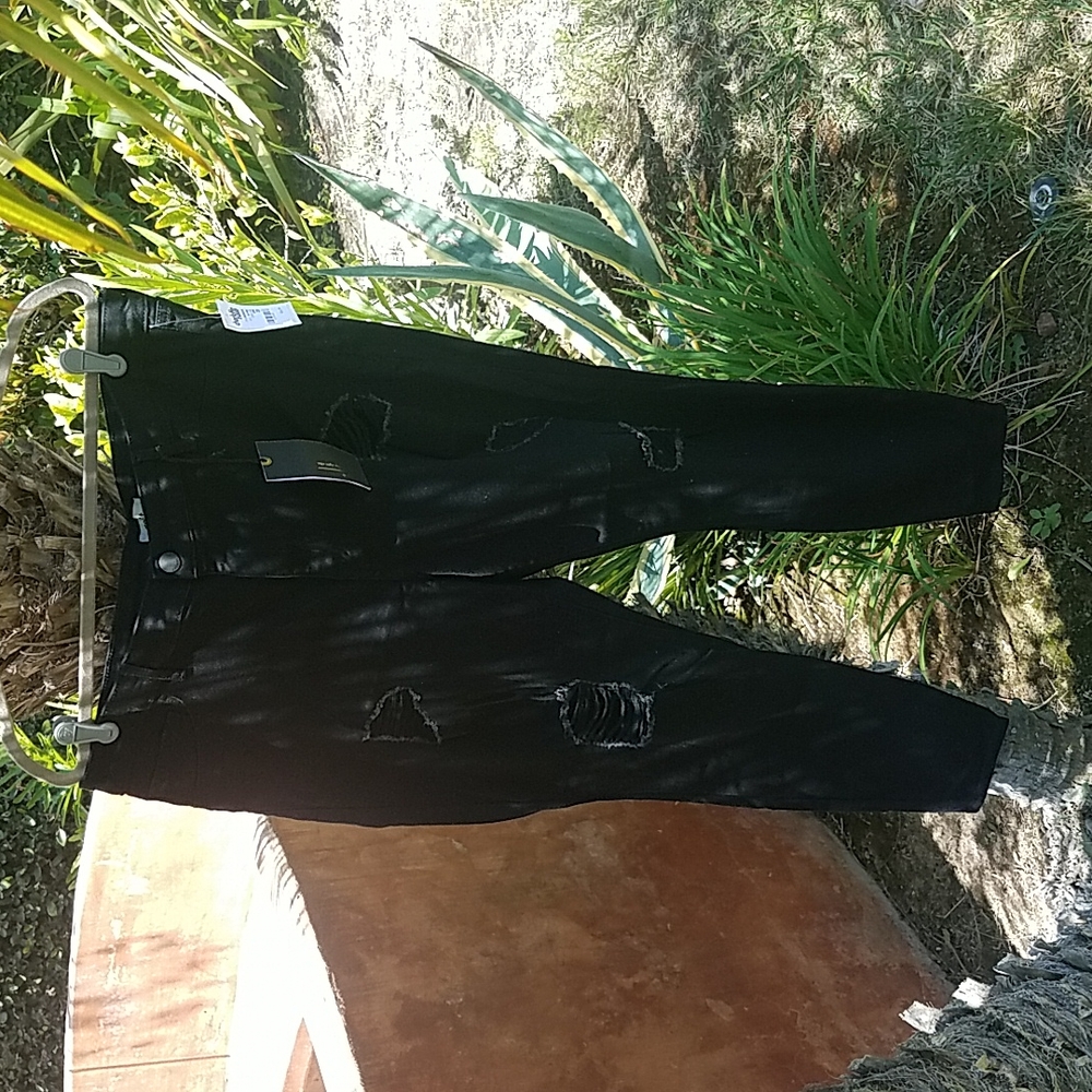 Black Ripped Jean Leggings